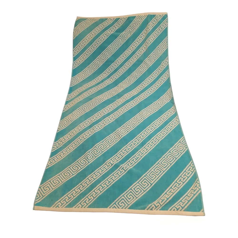 Greek Motif Teal and White Beach Towel NWOT